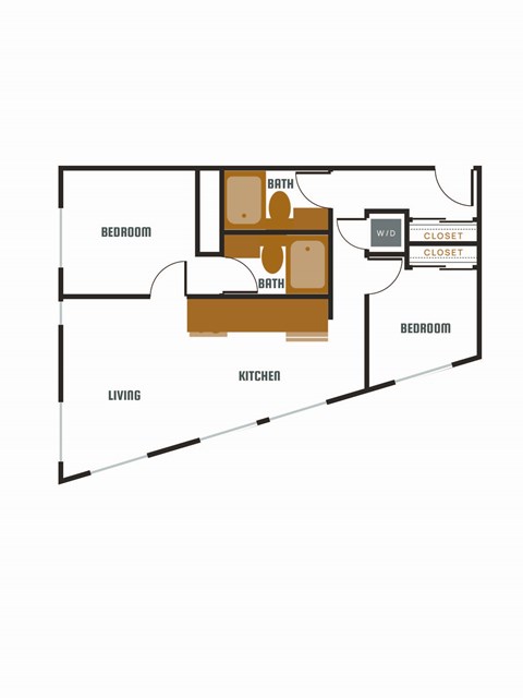 Floor plan for 2 beds, 2 baths, 1088 sqft
